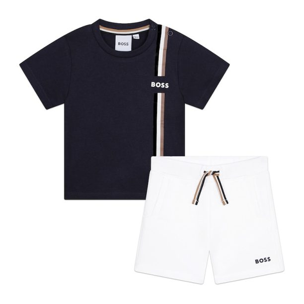 BOSS - Памучна тениска и къс панталон с лого - 2 части BOSS Kidswear