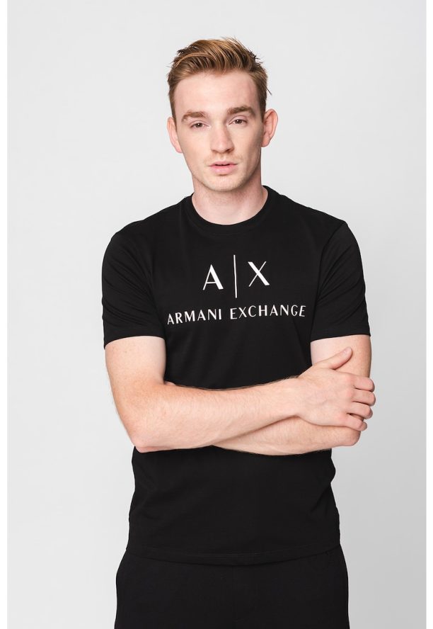 Вталена памучна тениска с лого ARMANI EXCHANGE