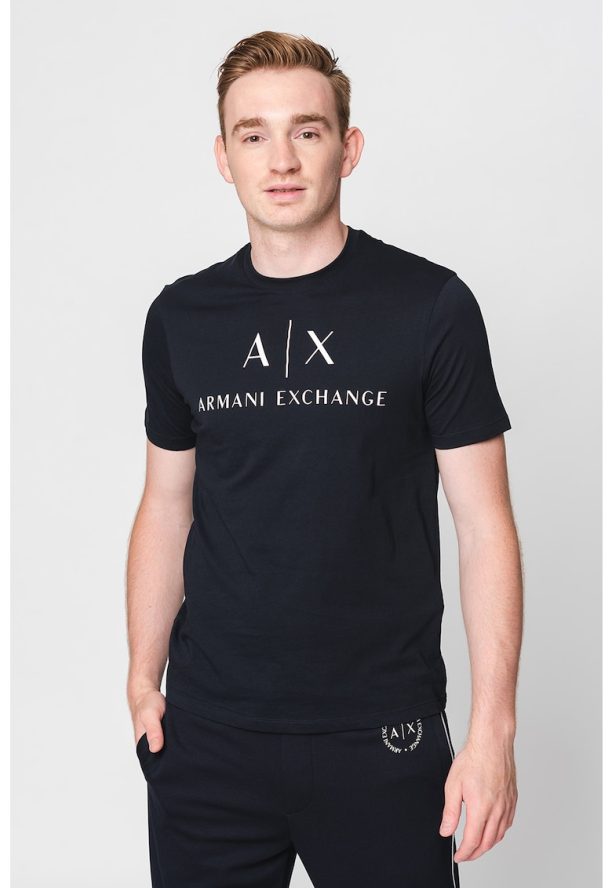 Вталена памучна тениска с лого ARMANI EXCHANGE