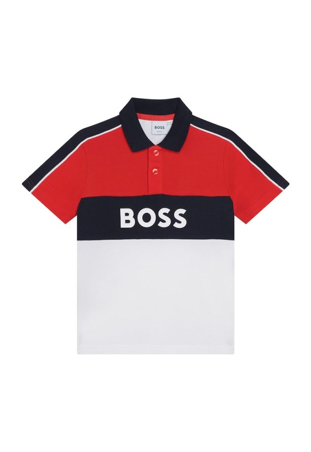 Вталена тениска с яка BOSS Kidswear