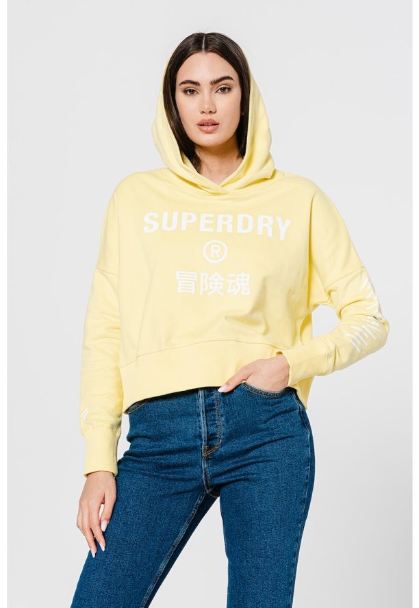 Късо худи с принт и лого SUPERDRY