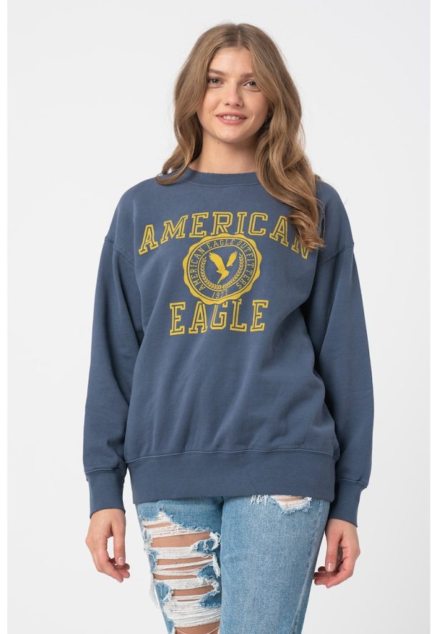 Суитшърт с паднали ръкави и лого American Eagle