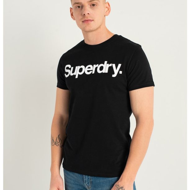 Тениска от жарсе с овално деколте и лого SUPERDRY