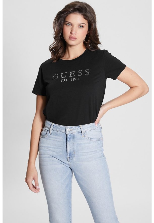 Тениска с овално деколте и предно лого GUESS JEANS