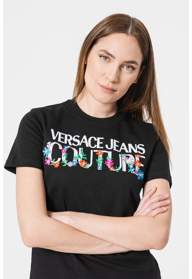 Тениска с овално деколте и бродирано лого Versace Jeans Couture