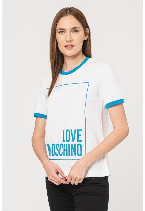 Тениска с овално деколте и лого Love Moschino