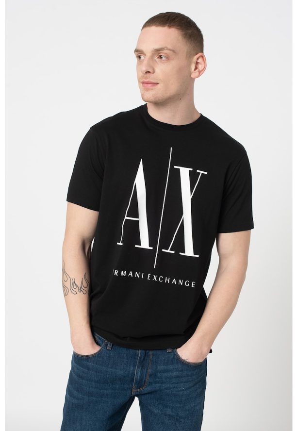 Тениска с уголемено лого ARMANI EXCHANGE