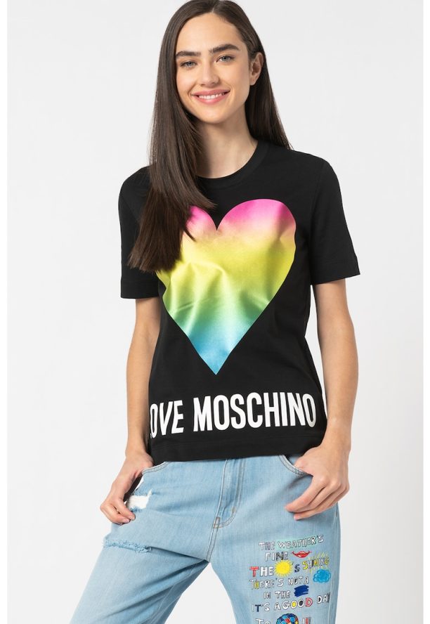 Тениска с щампа и лого Love Moschino