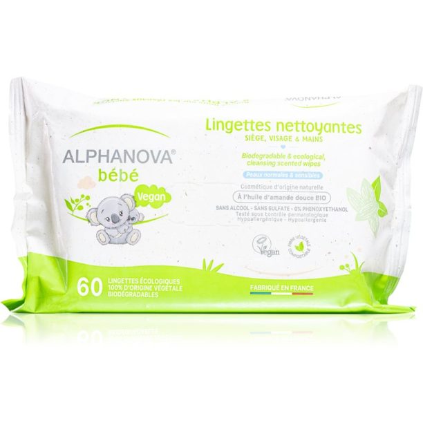 Alphanova Baby Bio нежно почистващи мокри кърпички за деца от раждането им 60 бр.