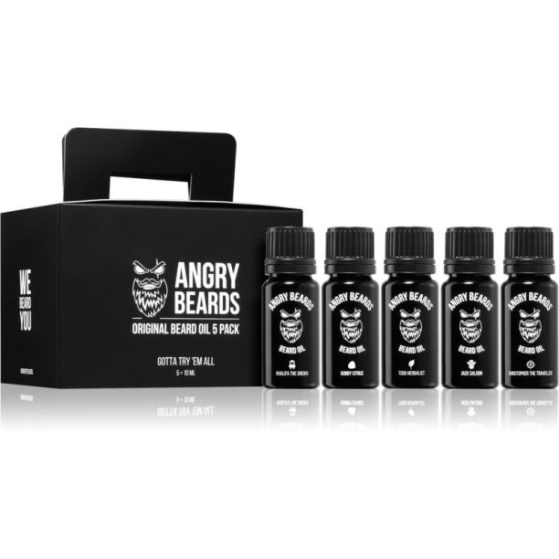 Angry Beards Original Beard Oil 5 Pack олио за брада (подаръчен комплект)