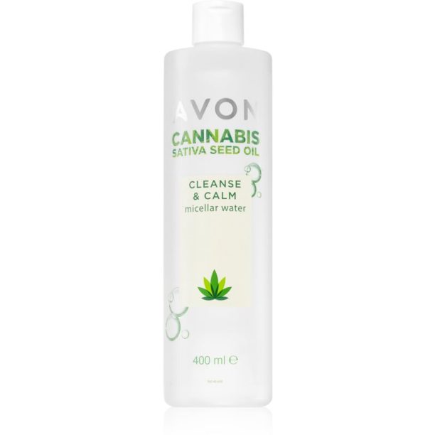 Avon Cannabis Sativa Oil Cleanse & Calm мицеларна вода за почистване с успокояващ ефект 400 мл.