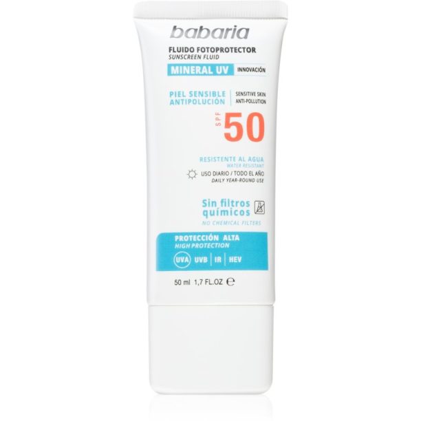 Babaria Sun Face защитен флуид без химически филтри за лице SPF 50 50 мл.