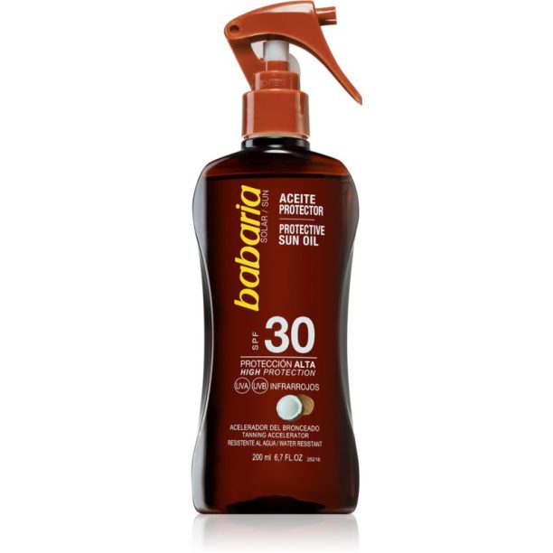 Babaria Sun Protective Oil слънцезащитно олио за лице и тяло с кокосово масло SPF 30 200 мл.