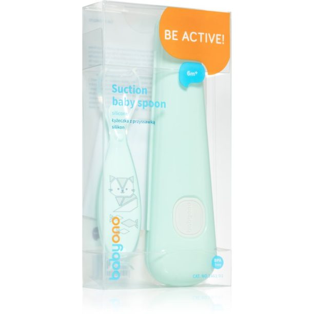 BabyOno Be Active Suction Baby Spoon лъжичка Green 6 m+ 1 бр.