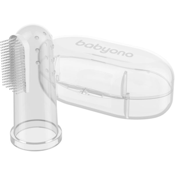 BabyOno Take Care First Toothbrush детска четка за зъби за върху пръст с калъфка Transparent 1 бр.