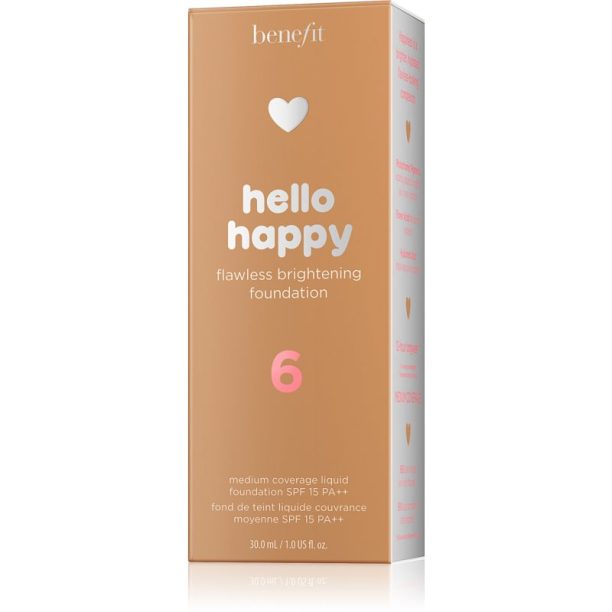 Benefit Hello Happy Flawless Brightening Foundation озаряващ течен фон дьо тен SPF 15 цвят 06 Medium Warm 30 мл. купи на топ цена