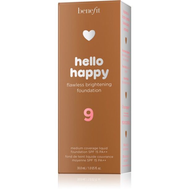 Benefit Hello Happy Flawless Brightening Foundation озаряващ течен фон дьо тен SPF 15 цвят 09 Deep Neutral 30 мл. купи на топ цена