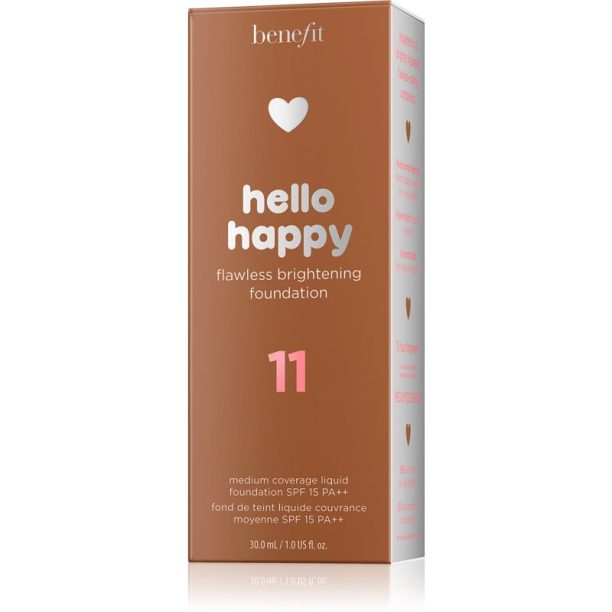 Benefit Hello Happy Flawless Brightening Foundation озаряващ течен фон дьо тен SPF 15 цвят 11 Dark Neutral 30 мл. купи на топ цена