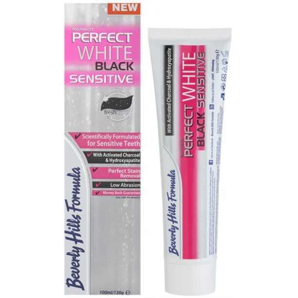 Beverly Hills Formula Perfect White Black Sensitive избелваща паста за зъби с активен въглен за чувствителни зъби вкус Fresh Mint 100 мл. купи на топ цена