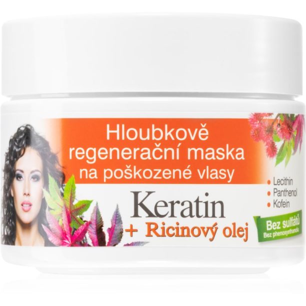 Bione Cosmetics Keratin + Ricinový olej регенерираща маска за коса 260 мл.