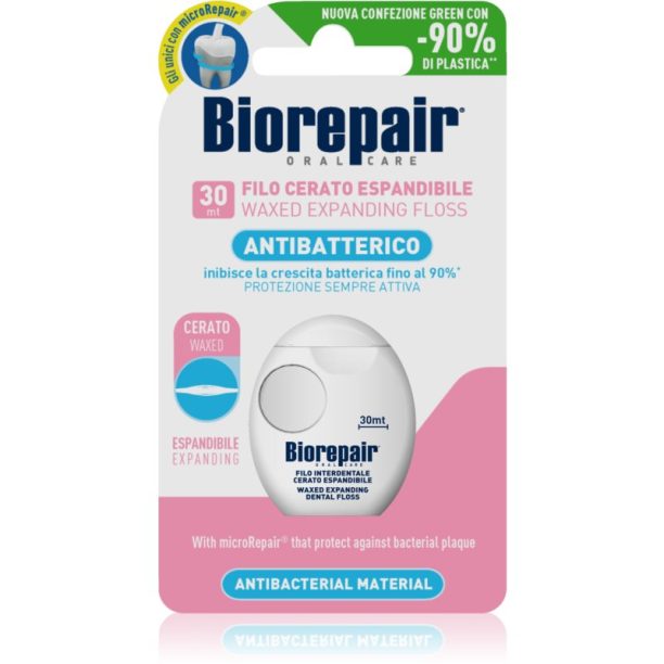 Biorepair Dental Floss Waxed Expanding восъчен конец за зъби за чувствителни венци Pink 30 м