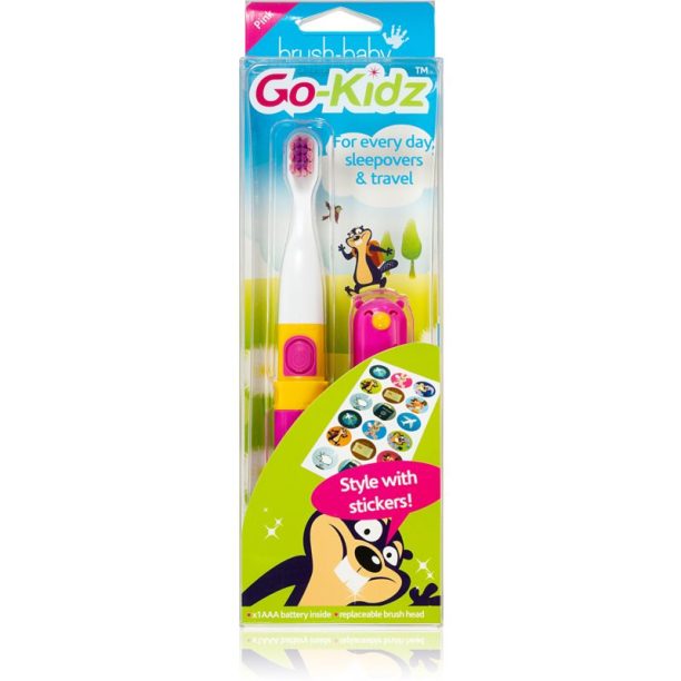 Brush Baby Go-Kidz четка за зъби с батерии над 3 г. Pink/Blue 1 бр.