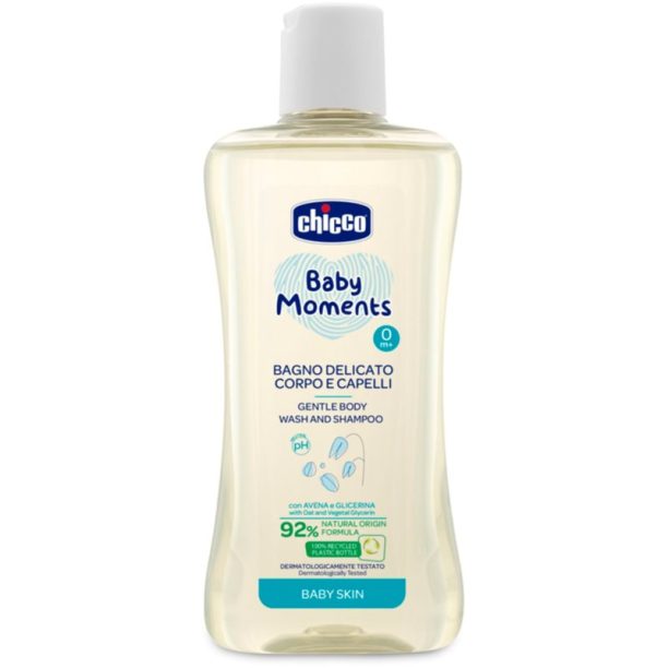 Chicco Baby Moments нежен детски шампоан за коса и тяло 200 мл.