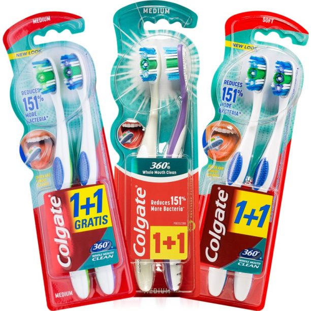 Colgate 360° Whole Mouth Clean четки за зъби medium 2 бр. на ниска цена