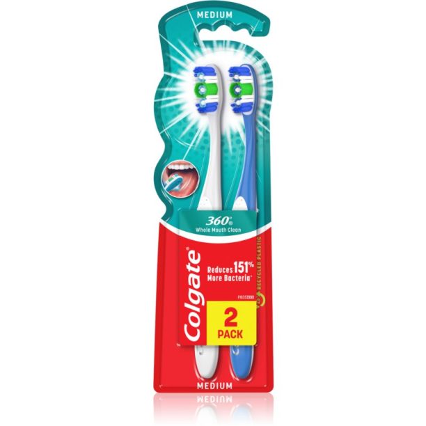 Colgate 360° Whole Mouth Clean четки за зъби medium 2 бр.