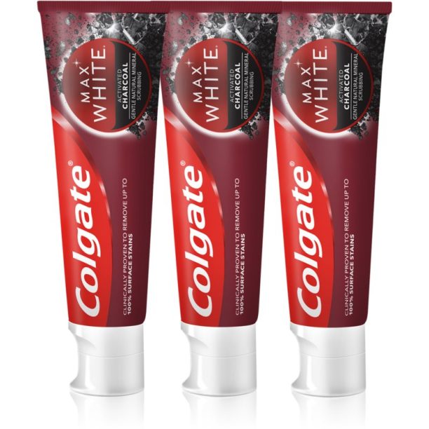 Colgate Max White Charcoal избелваща паста за зъби с активен въглен 3 x 75 мл.