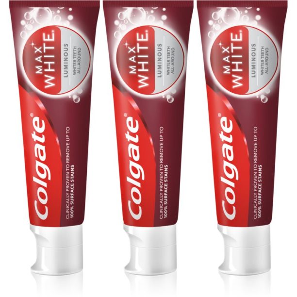 Colgate Max White Luminous паста за зъби за искрящи бели зъби 3 x 75 мл.