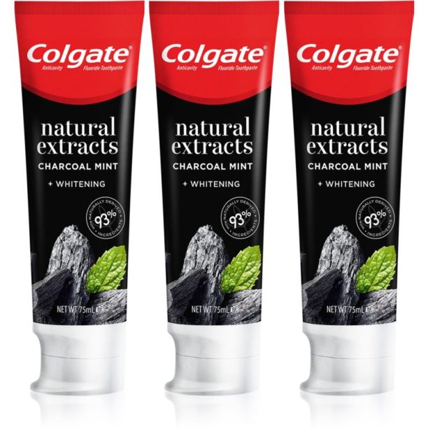 Colgate Natural Extracts Charcoal + White избелваща паста за зъби с активен въглен 3 x 75 мл.