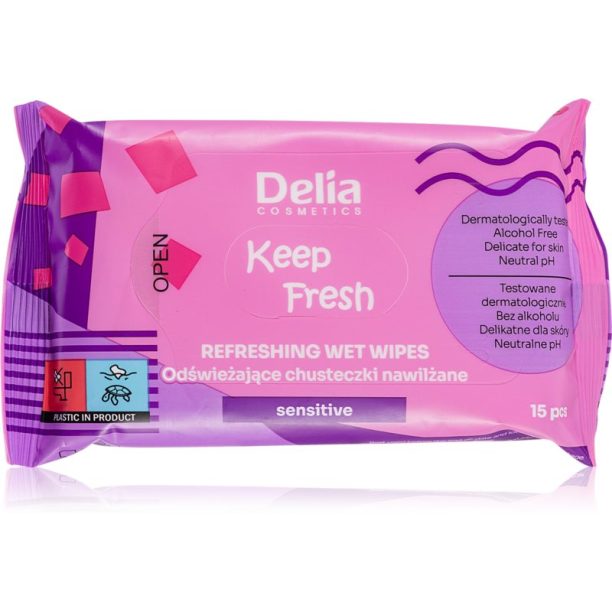 Delia Cosmetics Keep Fresh Sensitive освежаващи мокри кърпички 15 бр.