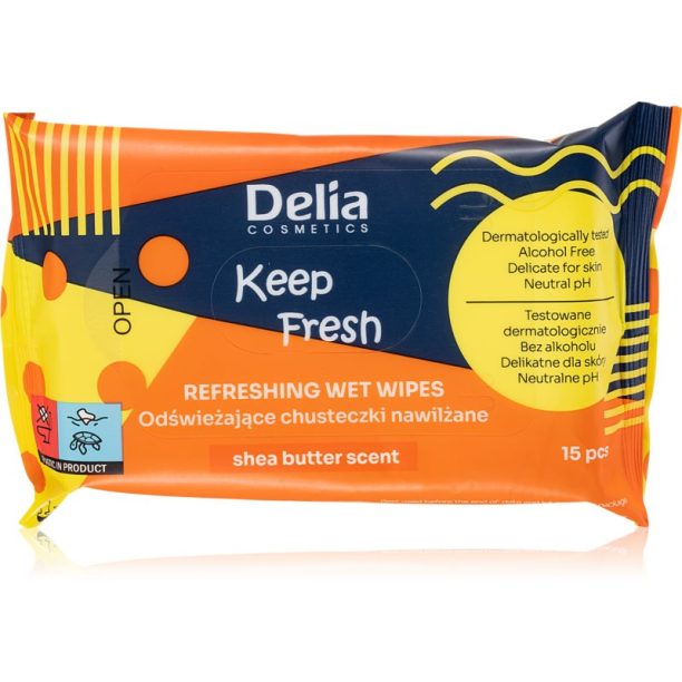 Delia Cosmetics Keep Fresh Shea Butter освежаващи мокри кърпички 15 бр.