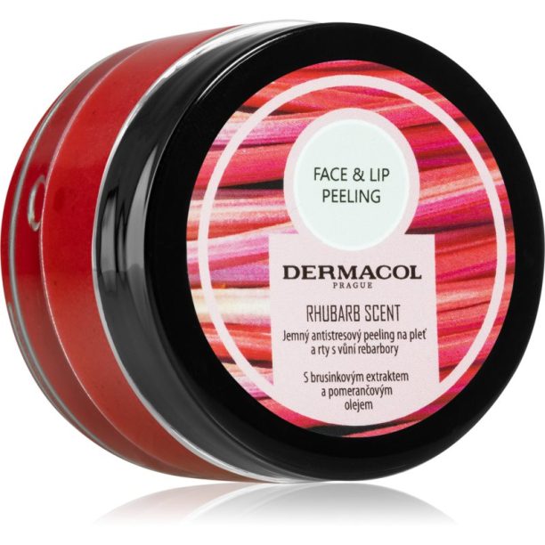 Dermacol Face & Lip Peeling Rhubarb захарен пилинг за устни и скули 50 мл.