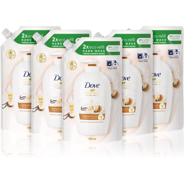 Dove Pampering Care течен сапун за ръце 5 x 500 ml (изгодна опаковка) резервен пълнител