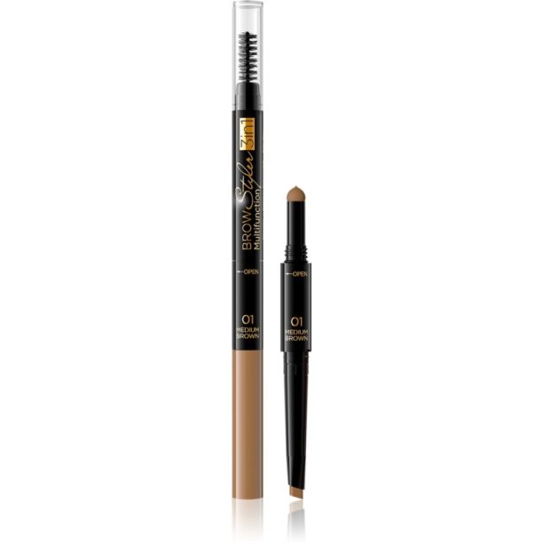 Eveline Cosmetics Brow Styler прецизен молив за вежди 3 в 1 цвят 01 Medium Brown 1