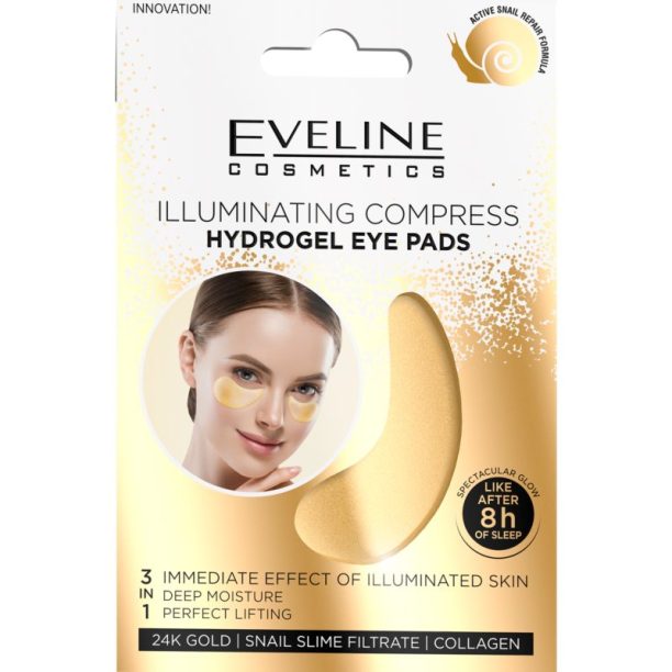 Eveline Cosmetics Gold Illuminating Compress хидрогелова маска за зоната около очите с екстракт от охлюв 2 бр. на ниска цена