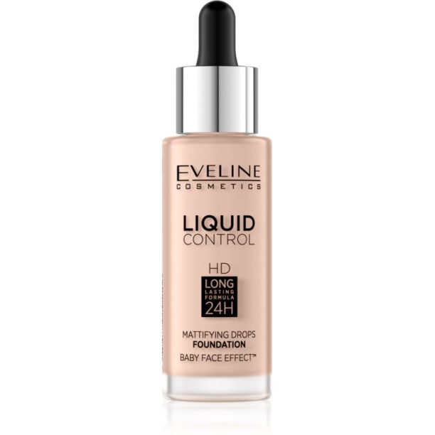 Eveline Cosmetics Liquid Control течен фон дьо тен с пипета цвят 020 Rose Beige 32 мл.