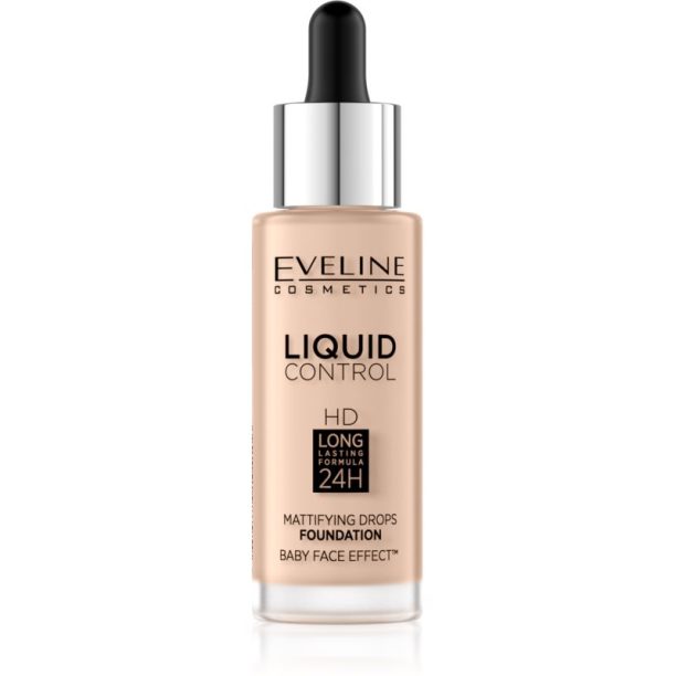 Eveline Cosmetics Liquid Control течен фон дьо тен с пипета цвят 030 Sand Beige 32 мл.