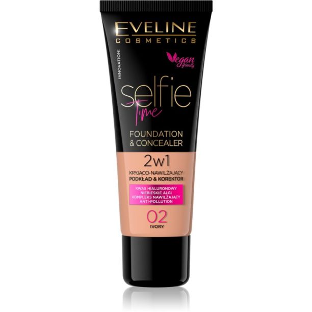 Eveline Cosmetics Selfie Time грим и коректор 2 в 1 цвят 02 Ivory 30 мл.