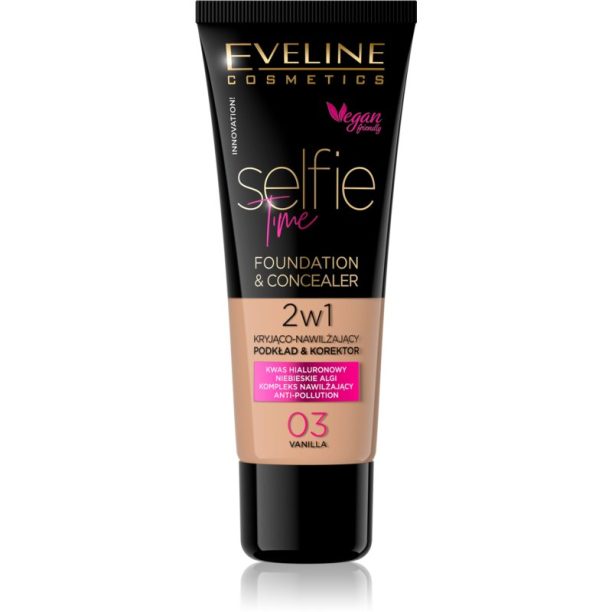 Eveline Cosmetics Selfie Time грим и коректор 2 в 1 цвят 03 Vanilla 30 мл.