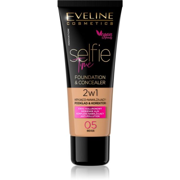 Eveline Cosmetics Selfie Time грим и коректор 2 в 1 цвят 05 Beige 30 мл.