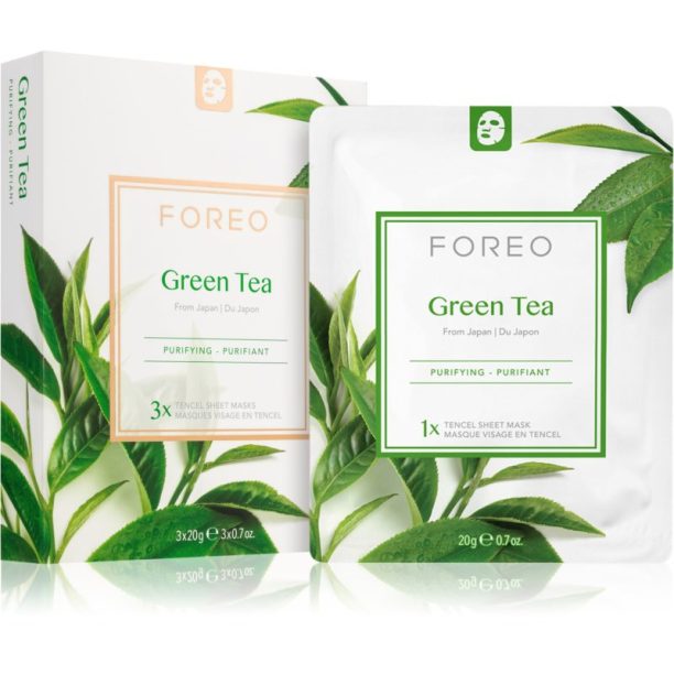 FOREO Farm to Face Sheet Mask Green Tea платнена маска с успокояващ ефект за смесена кожа 3x20 мл.