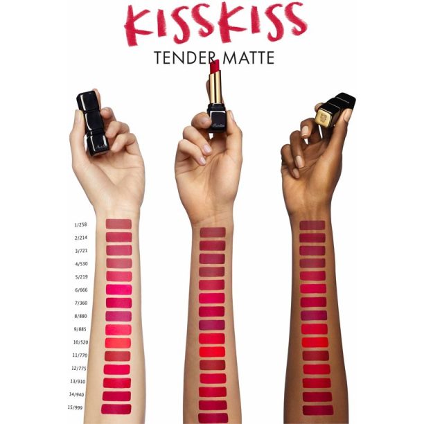 GUERLAIN KissKiss Tender Matte дълготрайно червило с матиращ ефект цвят 770 Desire Red 3.5 гр. купи на топ цена