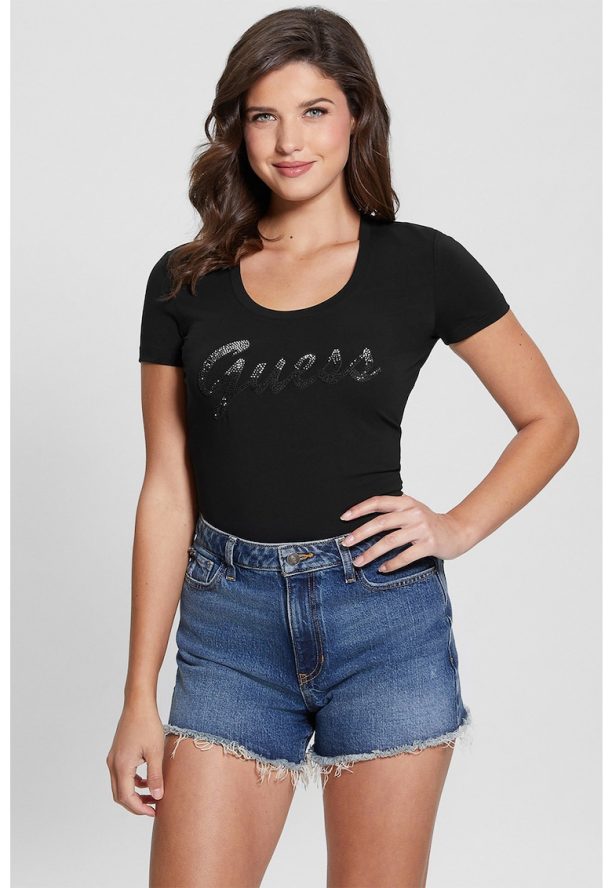 Guess - Вталена тениска с декоративни камъни GUESS JEANS