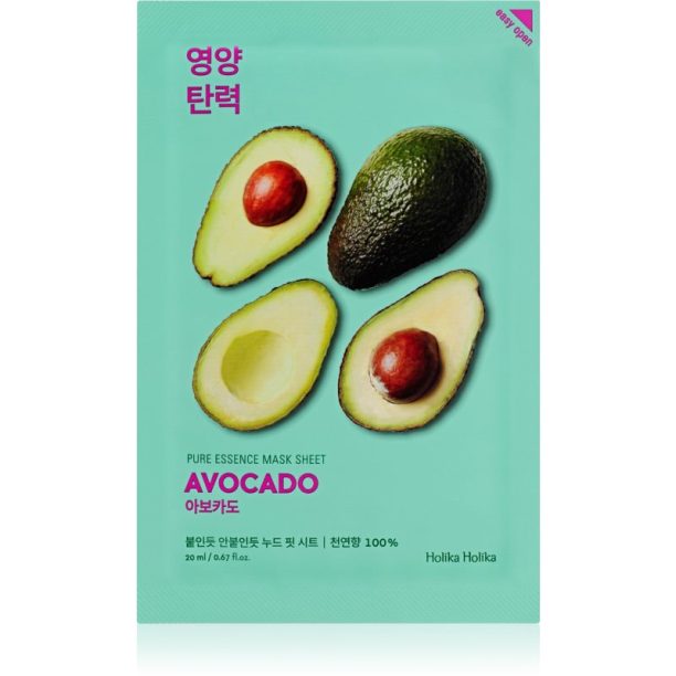 Holika Holika Pure Essence Avocado успокояваща платнена маска 20 мл.