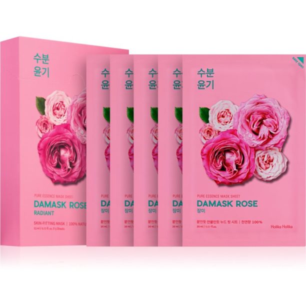 Holika Holika Pure Essence Damask Rose платнена маска с хидратиращ и ревитализиращ ефект 5x20 мл.