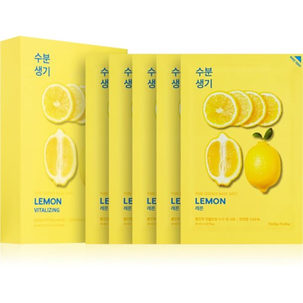 Holika Holika Pure Essence Lemon платнена маска с омекотяващ и освежаващ ефект с витамин С 5x20 мл.