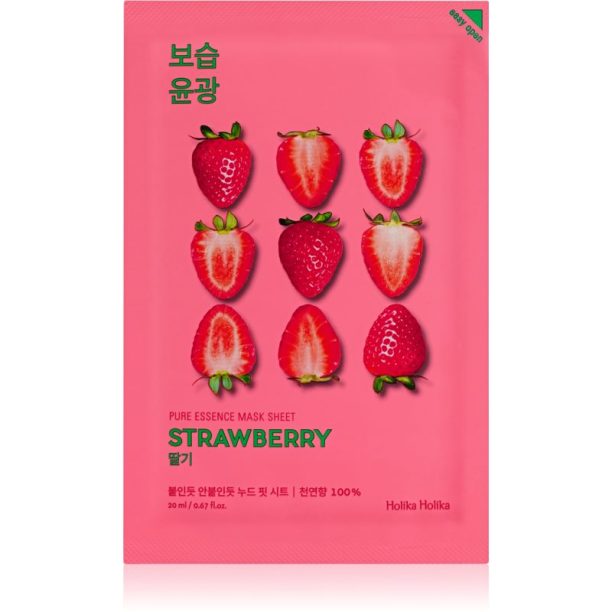 Holika Holika Pure Essence Strawberry озаряваща платнена маска за равномерен тен на кожата 23 мл.